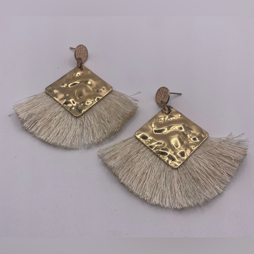 Gold Boho Fan Tassle Earrings